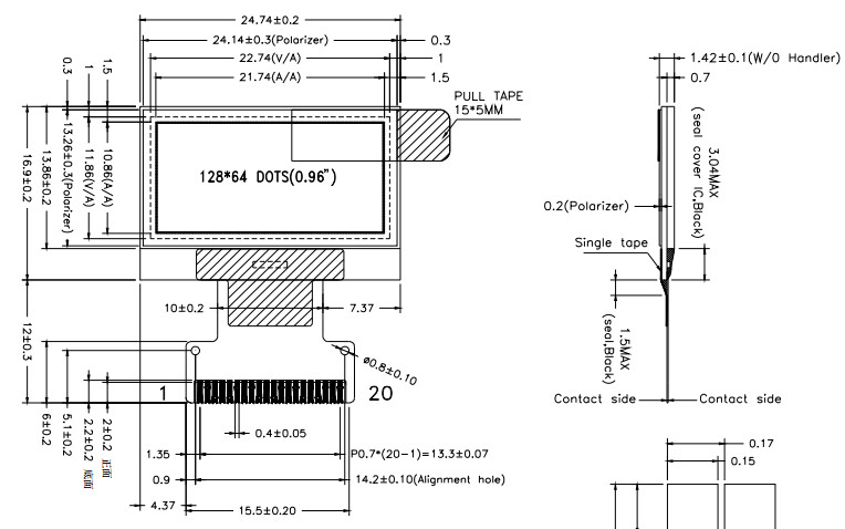 0.96 inch OLED I2C Interface 128x64 20 pin SSD1315-01 (2)